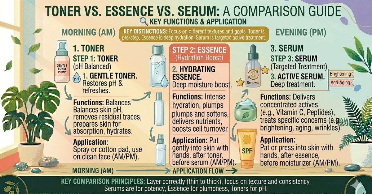 toner vs essence vs serum
