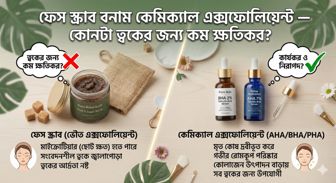 ফেস স্ক্রাব বনাম কেমিক্যাল এক্সফোলিয়েন্ট