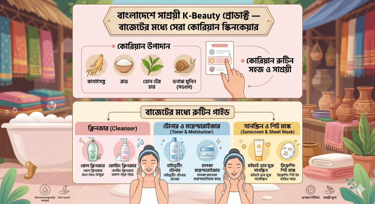বাংলাদেশে সাশ্রয়ী K-Beauty প্রোডাক্ট — বাজেটের মধ্যে সেরা কোরিয়ান স্কিনকেয়ার