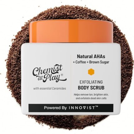 Chemist at Play Exfoliating Body Scrub containing natural AHAs, coffee, and brown sugar